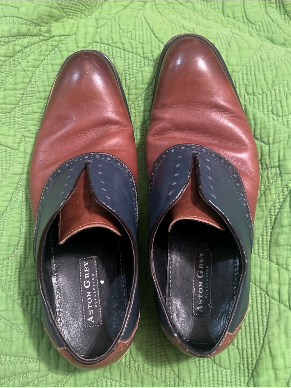 Aston Grey Drake Men’s Two-Tone Brown and Navy Leather Oxfords Sz 9.5 Pre-owned